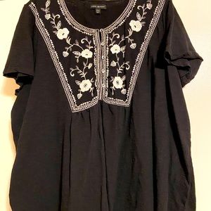 Embroidered button top